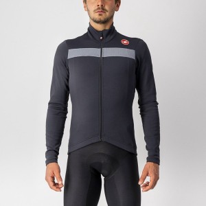 Black / Silver Men Castelli PURO 3 FZ Jersey | OXSC68074