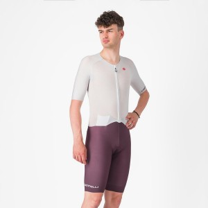 Silver Grey Burgundy Men Castelli SANREMO BTW X2 Speedsuits | PCMZ27064