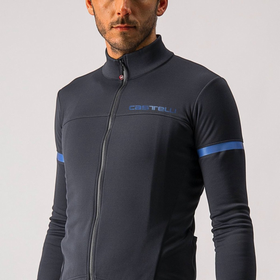 Black / Blue Men Castelli FONDO 2 FZ Jersey | QJCZ79206