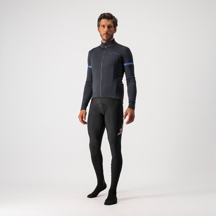 Black / Blue Men Castelli FONDO 2 FZ Jersey | QJCZ79206