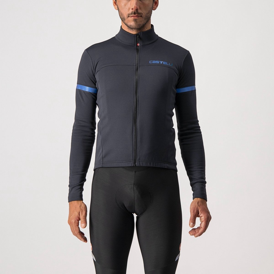 Black / Blue Men Castelli FONDO 2 FZ Jersey | QJCZ79206