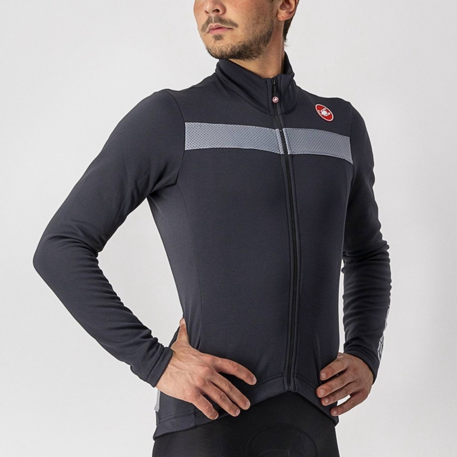 Black / Silver Men Castelli PURO 3 FZ Jersey | OXSC68074