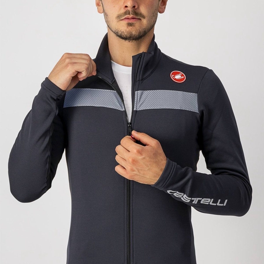 Black / Silver Men Castelli PURO 3 FZ Jersey | OXSC68074