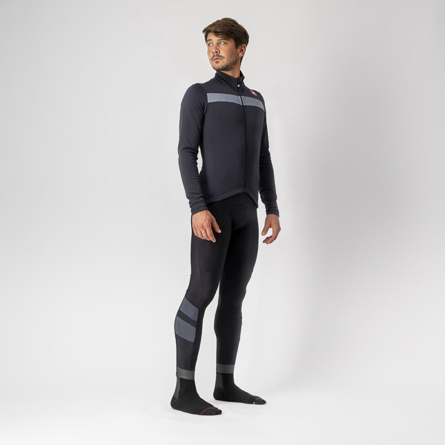 Black / Silver Men Castelli PURO 3 FZ Jersey | OXSC68074