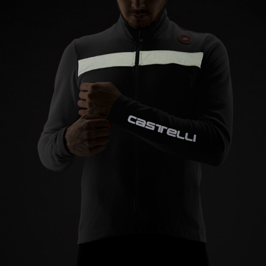 Black / Silver Men Castelli PURO 3 FZ Jersey | OXSC68074