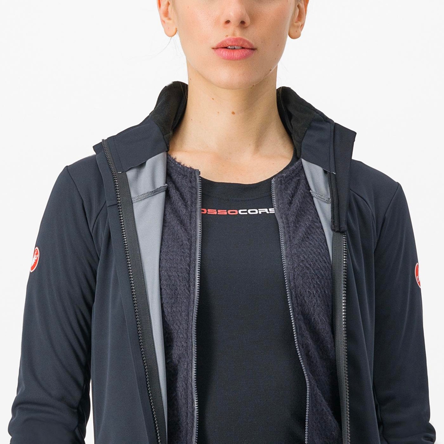 Black / Silver / Dark Women Castelli ALPHA DOPPIO ROS W Jackets | CMDY38079