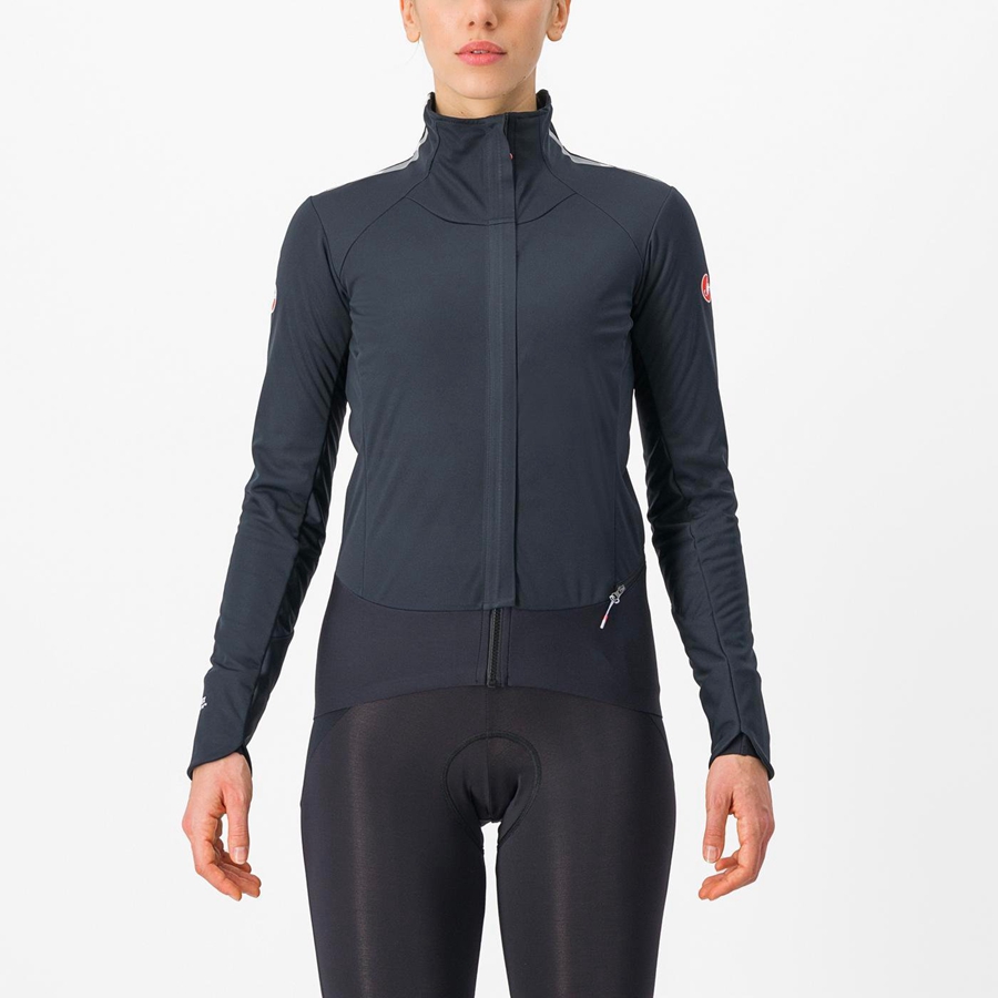 Black / Silver / Dark Women Castelli ALPHA DOPPIO ROS W Jackets | CMDY38079