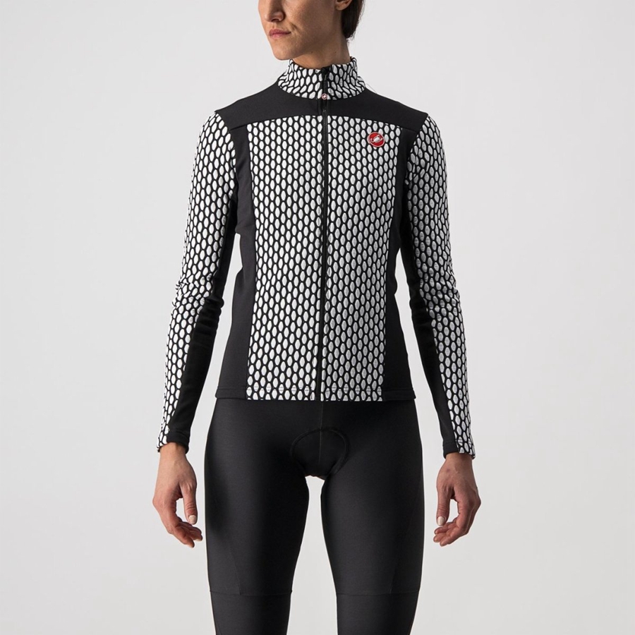 Black / White Women Castelli SFIDA 2 FZ Jersey | WHUQ78541