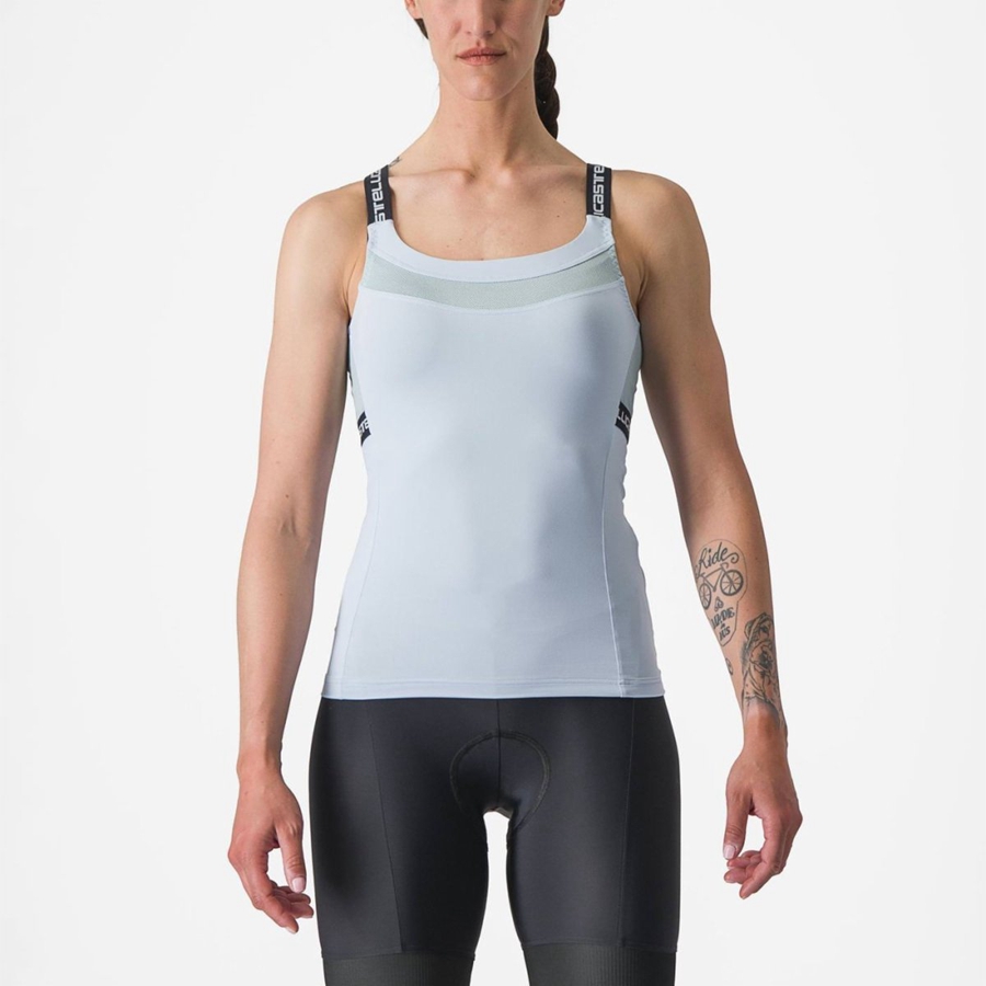 Blue / Dark Grey Blue Women Castelli BAVETTE TOP Jersey | SZHC42865