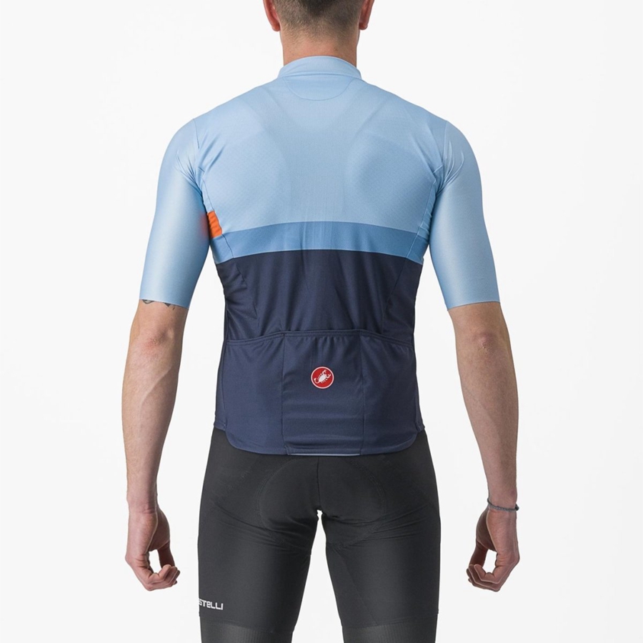 Blue / Deep Red Orange Men Castelli A BLOCCO Jersey | VFOB26301