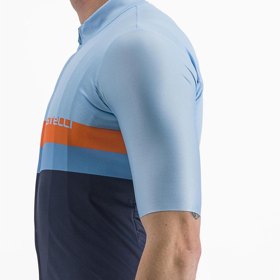 Blue / Deep Red Orange Men Castelli A BLOCCO Jersey | VFOB26301