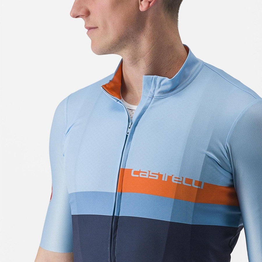 Blue / Deep Red Orange Men Castelli A BLOCCO Jersey | VFOB26301