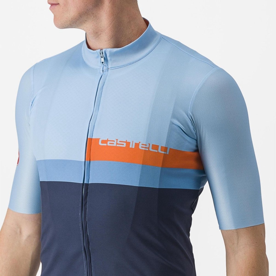 Blue / Deep Red Orange Men Castelli A BLOCCO Jersey | VFOB26301