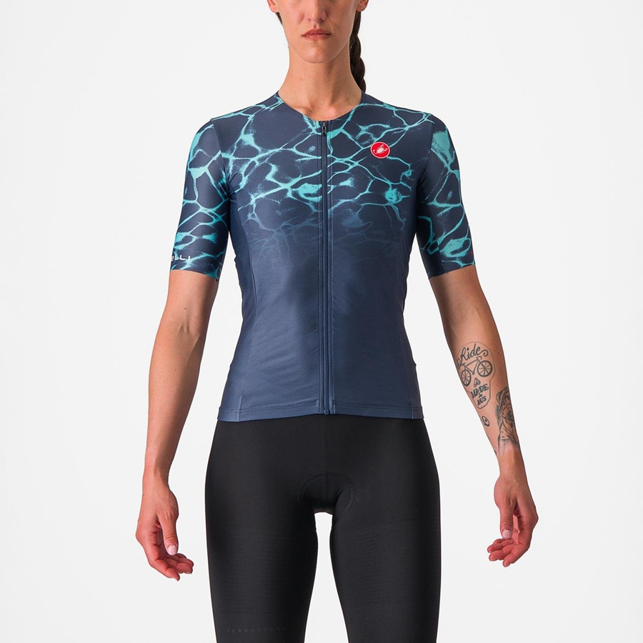 Blue / Light Turquoise Women Castelli FREE SPEED 2 W RACE TOP Suits | LUFM04759