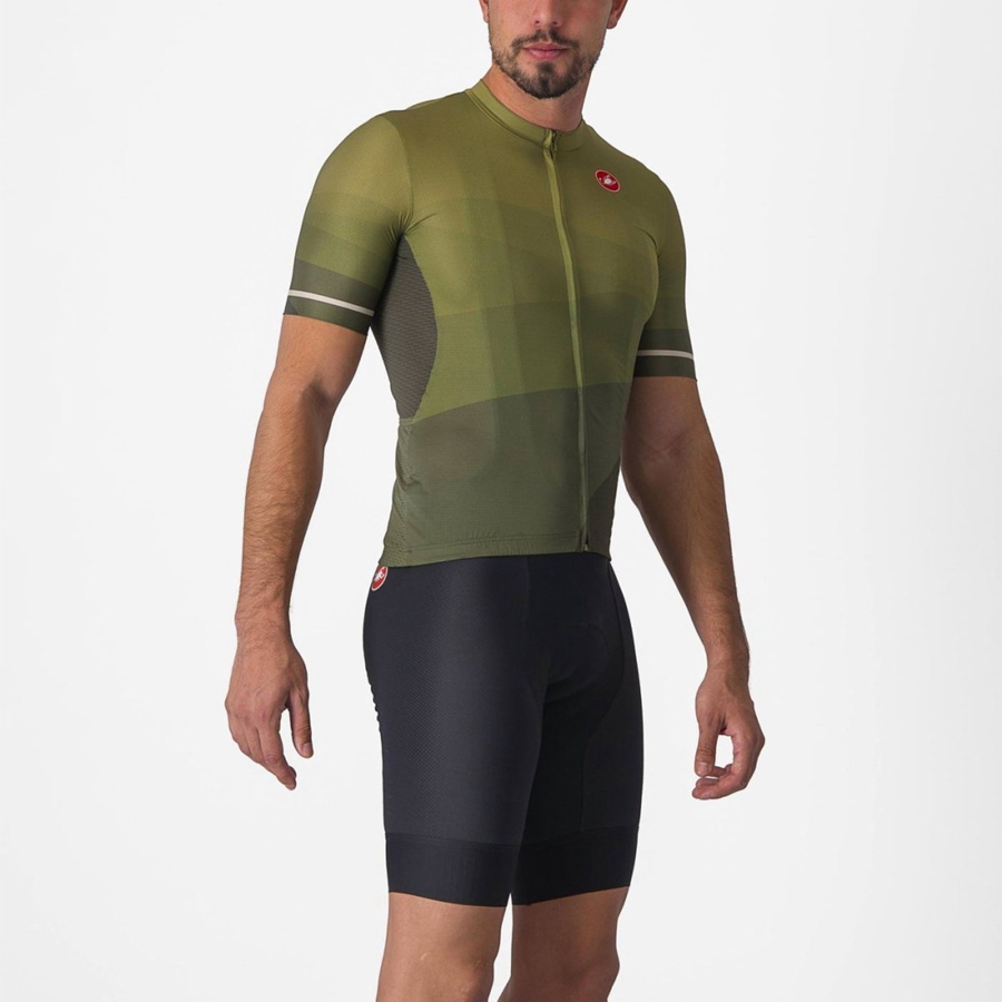 Deep Green / Olive / Silver Men Castelli ORIZZONTE Jersey | YLVG85042