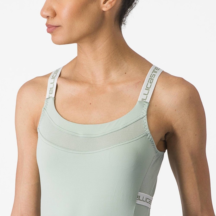 Green / White Women Castelli BAVETTE TOP Jersey | EQXK49761