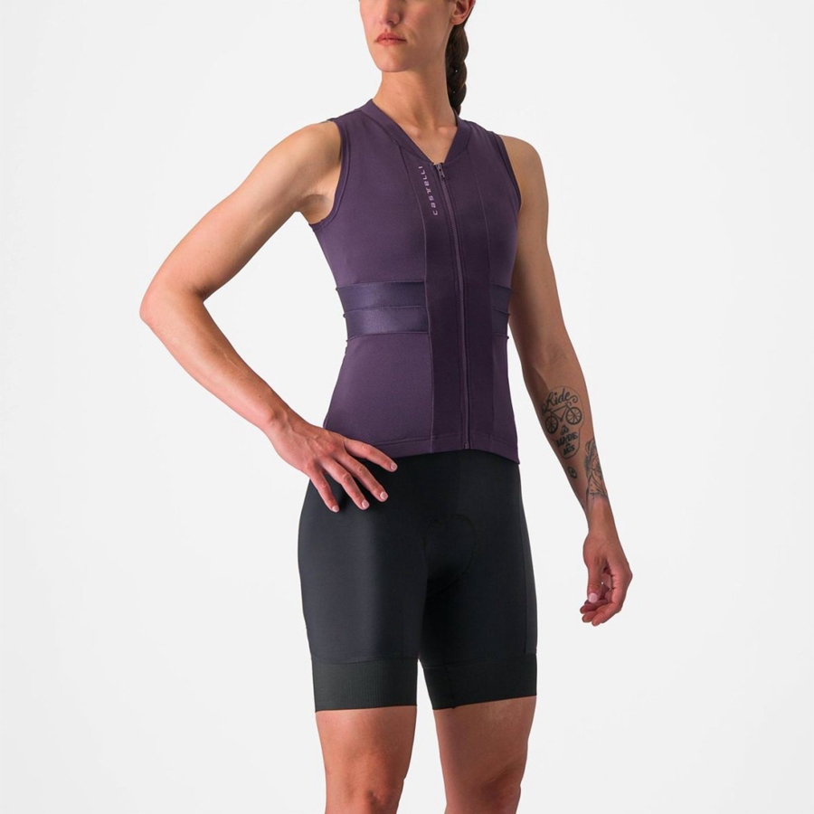 Purple White Women Castelli ANIMA 4 SLEEVELESS Jersey | VOSH36245