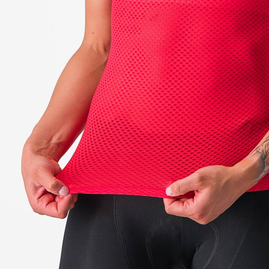 Red Women Castelli PRO MESH W SHORT SLEEVE Base Layer | JKTD73914