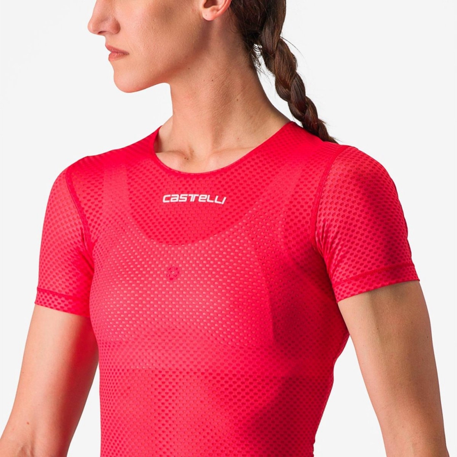 Red Women Castelli PRO MESH W SHORT SLEEVE Base Layer | JKTD73914