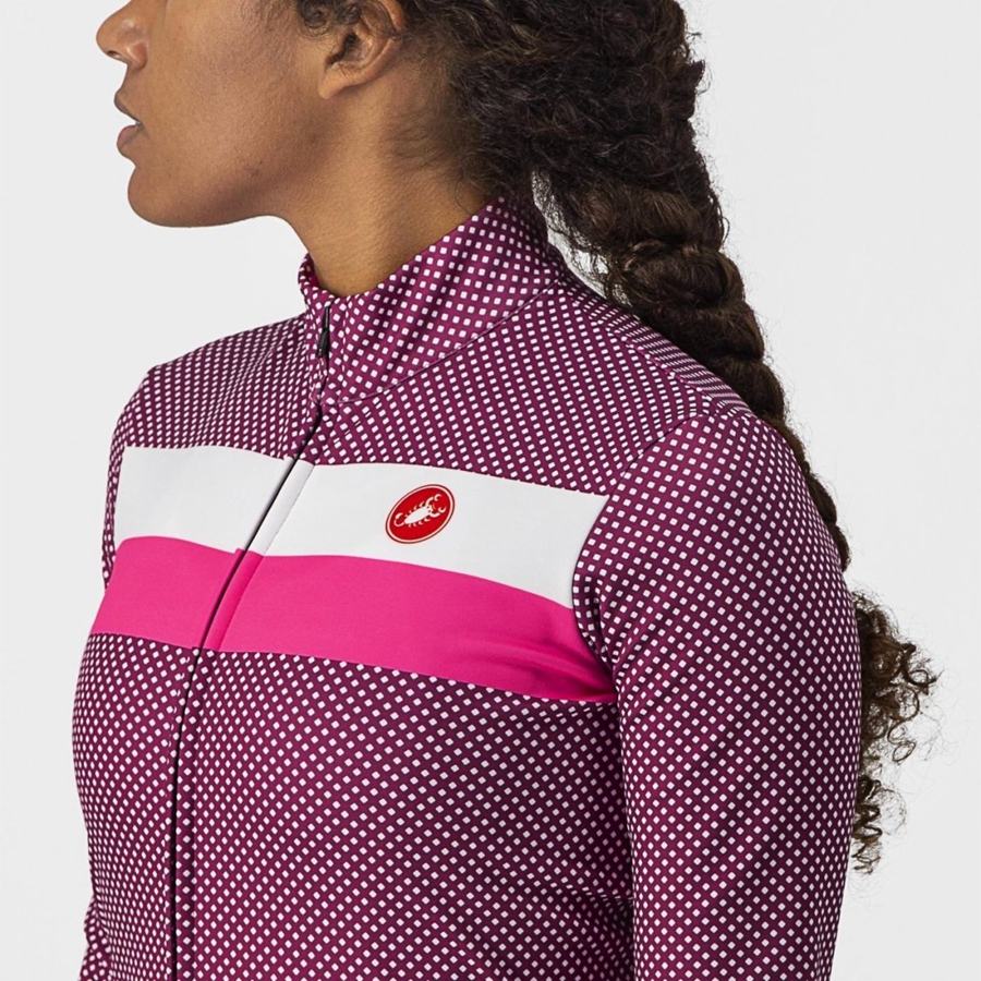 White / Pink Women Castelli VOLARE LS Jersey | BWYA76098